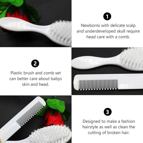 Set 3pcs Set Hair Brush Comb for Newborns and Infants, Soft Bristle Scalp Massager and Detangle Comb, Gentle Grooming
