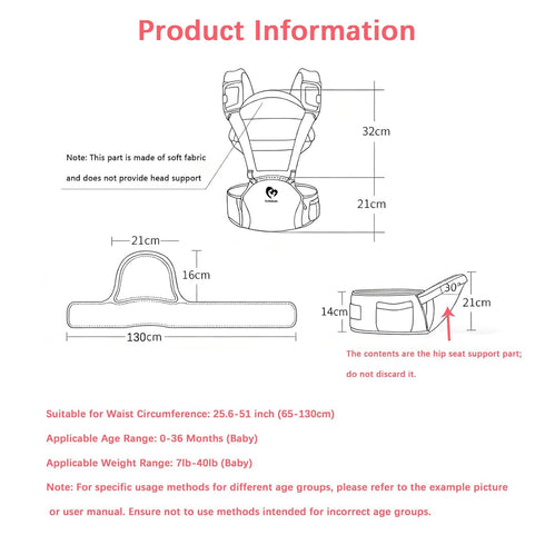 3-36 6-in-1 Baby Carrier, Bellababy Multifunction Baby Carrier Hip Seat (Ergonomic M Position) for Month Baby, Ways