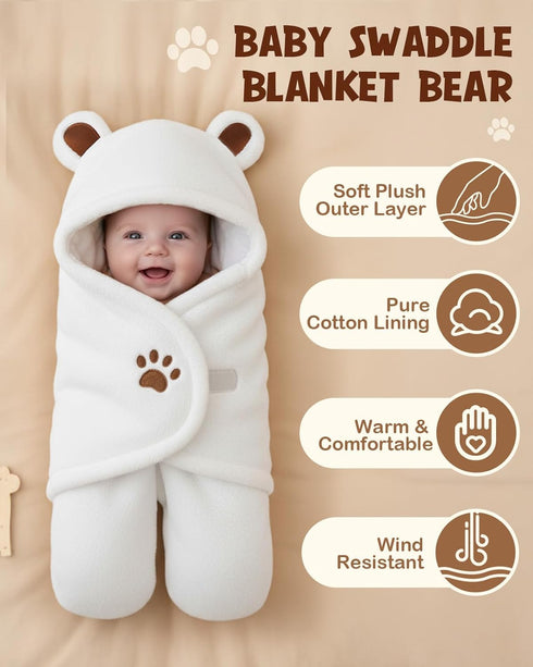 0-4 Lilian&Gema Swaddles for Newborns, Baby Swaddle Blanket for Newborn Months, Cute Bear Swaddle Wrap for Baby Boys
