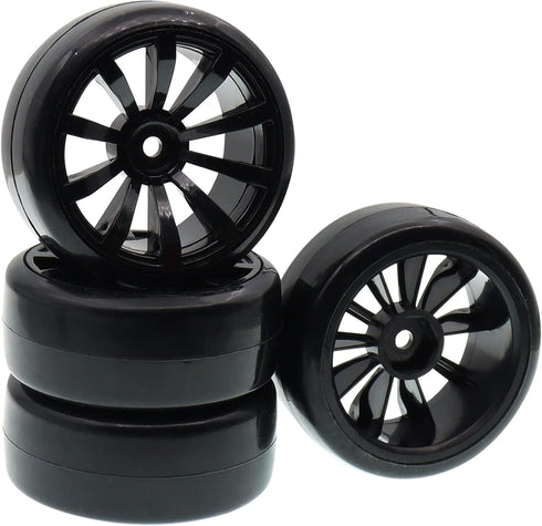 63mm X 26mm Hard Tires Plastic Wheel Compatible with 1/10 Traxxas HSP Tamiya HPI Kyosho On-Road Drifting RC Car (4-Pack)