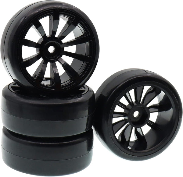 63mm X 26mm Hard Tires Plastic Wheel Compatible with 1/10 Traxxas HSP Tamiya HPI Kyosho On-Road Drifting RC Car (4-Pack)