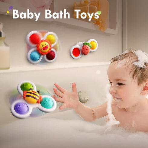 ALASOU 3PCS Pop Suction Cup Spinner Toys for 1 Year Old, Novelty Spinning Tops Toddler Toys, Sensory Bath Toy