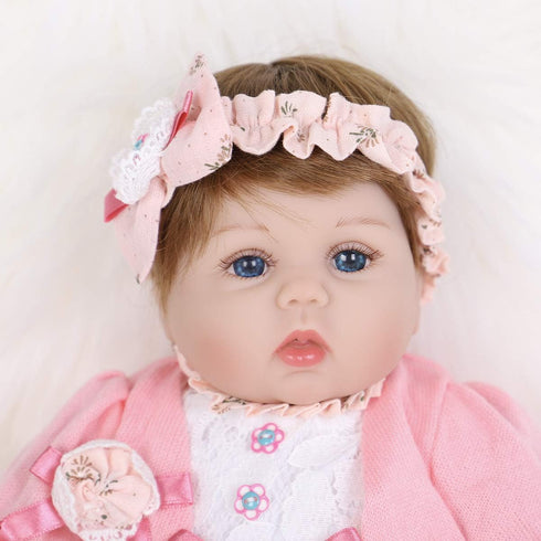 16 inch Set 3+(Pink ENADOLL Reborn Baby Doll Realistic Silicone Vinyl Baby Pink Hairband Girl Weighted Soft Body