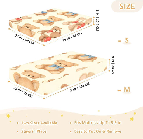 CZXW 52" 28" Cute Bears with Bows Crib Sheets Fitted x Natural Cotton Soft & Breathable for Baby Crib Mattress