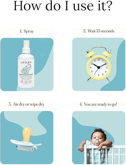 8oz Littley Pacifier&Teether Cleaner | AlcoholFree HOCl Spray for Baby Pacifiers, Teethers, Bottles&HighTouch Toys |