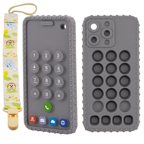 Mobile Phone Shape Teething Toys - Silicone Baby Teether with Pacifier Clip for Babies 6-18 Months - Sensory Toys Pack 1