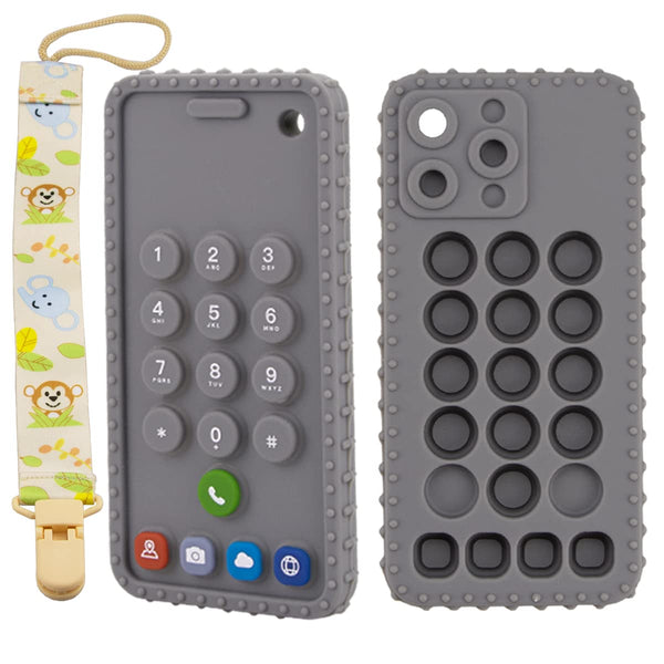 Mobile Phone Shape Teething Toys - Silicone Baby Teether with Pacifier Clip for Babies 6-18 Months - Sensory Toys Pack 1
