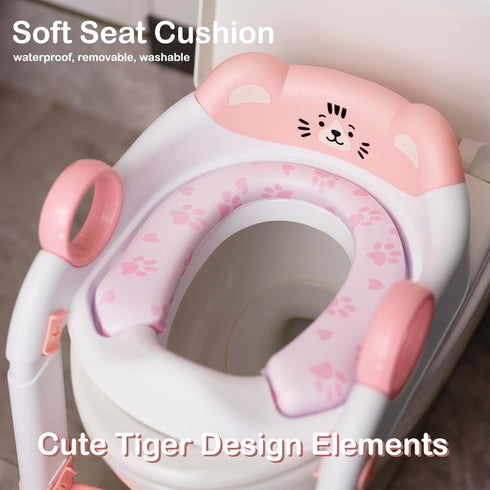 Potty Training Seat, Cute Tiger Design Elements, Foldable Toilet Seat with Soft Cushion, Suitable for Both Boys
