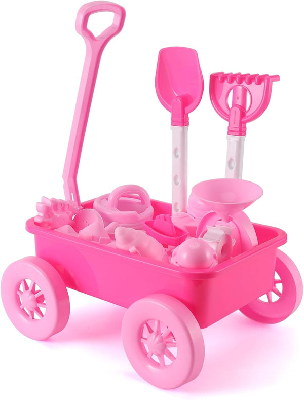 Liberty Imports 14 PCS Pink Princess Beach Wagon Plastic Toy Playset for