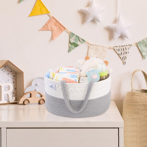 PHILORN Diaper Caddy Organizer - Cotton Rope Basket with Dividers, Nursery Storage for Changing Table, Baby Shower Gift
