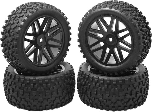 12mm Hex Wheel Rims Mesh Shape Rubber Tires with Sponge 88mm/3.46" Replacement for 1/10 RC Off-Road Car Truck Monster,Black by Vgoohobby