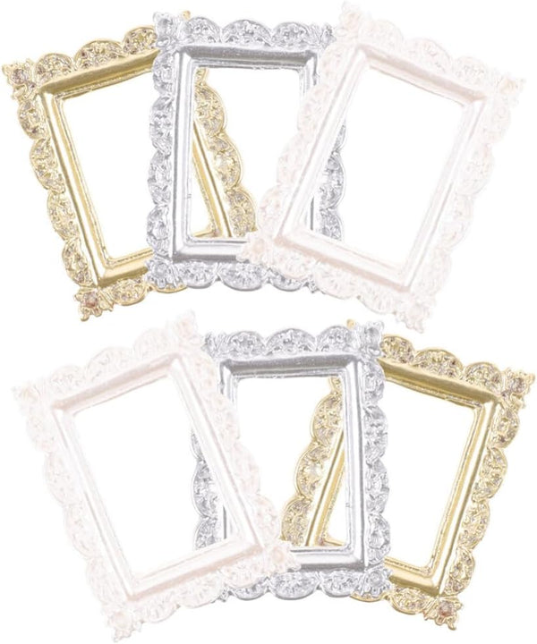Dollhouse Frames, 6pcs Miniature Vintage Resin Picture Frames, Ornate Wall Hanging Antique Rectangle Frames