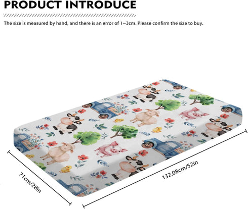 Farm Animal Baby Crib Sheets for Standard Crib, Neutral Fitted Sheet Set, 28''×52''