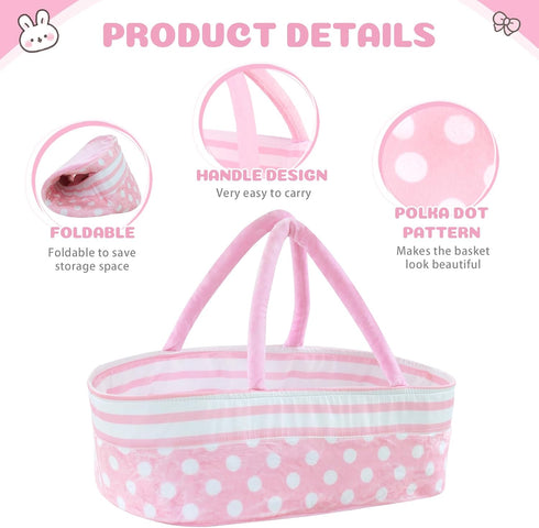 JIZHI 8 Pcs Baby Doll Clothes Set with Bassinet for 17-22 Inch Dolls, Pink Accessories for Newborn Baby Doll Girl