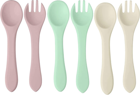 PandaEar Silicone Baby Spoon and Fork Set, 6 Pack First Stage Baby Self Feeding Utensils for 6-12 Months