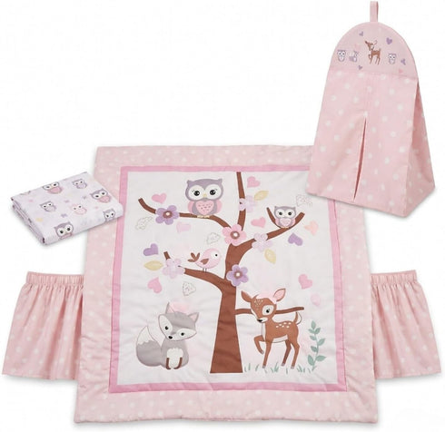 4 Set 100% Set Set EVERYDAY KIDS Piece Girls Crib Bedding - Owls - Soft Cotton Percale - Includes Quilt, Fitted Sheet