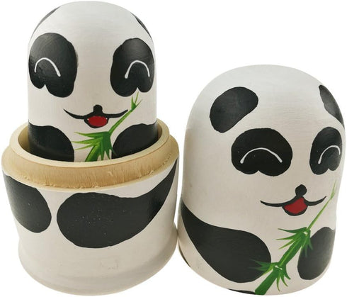 Winterworm 5.1” Cartoon Panda Russian Nesting Dolls, 5 Pieces Handmade Stacking Toys