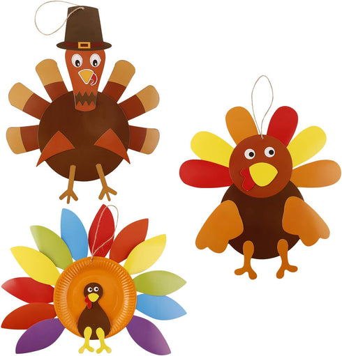 Thanksgiving Craft Kits, DIY Make A Turkey for Fall Party Game and Door Hanging Ornament Decoration Supplies, 3 Pack