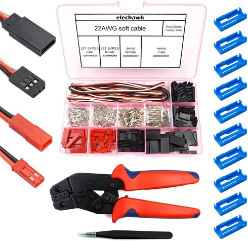 55 Sets Servo Plug Male Female Connector Crimp Pin Cable Kit with Crimping Tool for JST SYP Futaba Hitec Spektrum RC