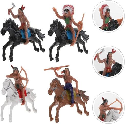 NUOBESTY Indian Model Figures, Horse Riding Plastic Indians Figurines Native American Figures Indians Figures Playset, 8 Pieces