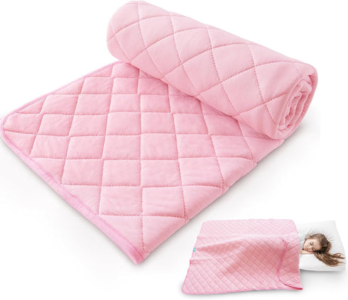 Toddler Nap Blanket for Daycare, Quilted Kids Cot Bed Blanket, 39"x47", Lightweight Pink Swaddle
