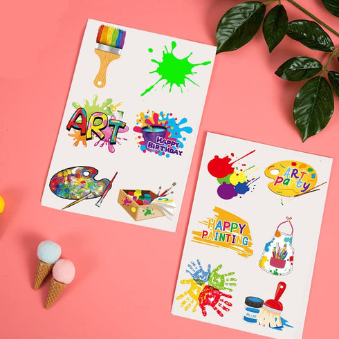 Art Temporary Tattoo Paint Birthday Party Favors, Creative Stickers for Kids, 24 Sheets (144PCS) Classroom School Prizes