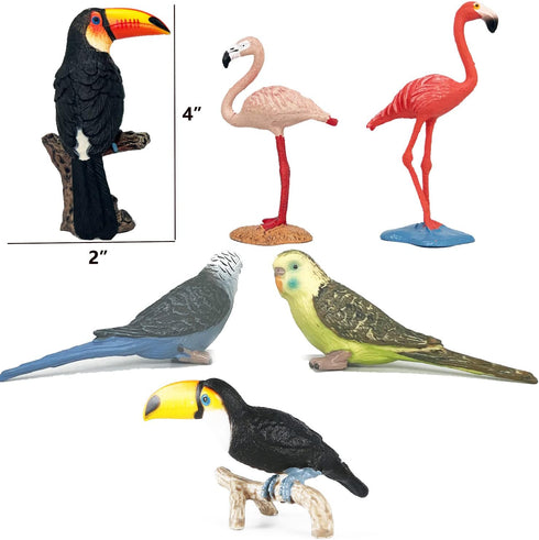 Gemini&Genius Bird Toys for Kids, 6Pcs Jungle Animal Bird Figures Gift Toys, Toucan, Parrot, Flamingo