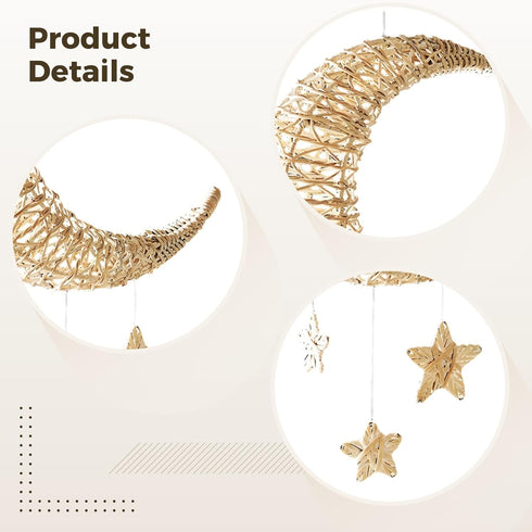 Generic 16.1 13.8 Hanging Moon and Stars Wall Decor, Rattan Wicker Handmade, Nordic Style Celestial Decor for Nursery