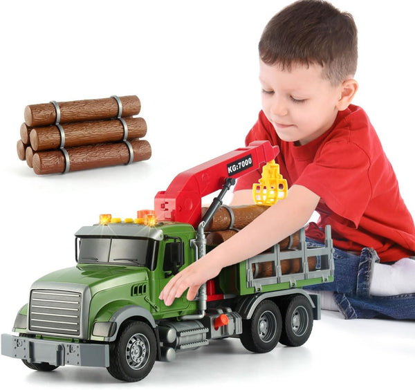 Timber Transport Truck Toddler Toy, 15-inch Logging Truck with Sounds and Lights, Birthday Gift for Kids Ages 3-6