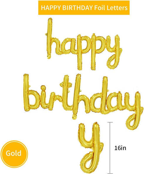 BEISHIDA Gold Happy Birthday Balloons Banner, 16 Inch Mylar Foil Birthday Letters Sign for Party Decorations
