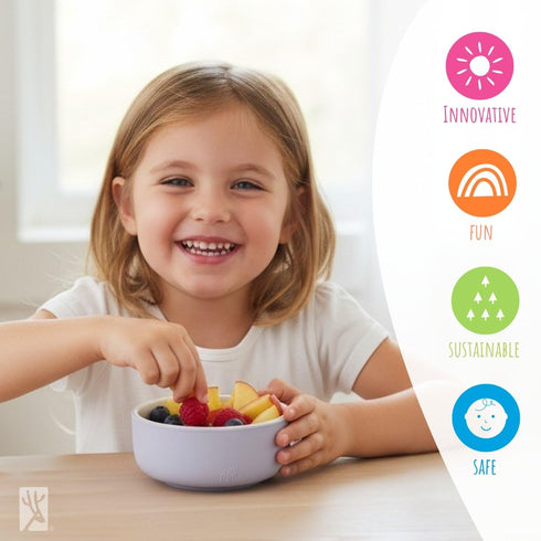 Elk and Friends Kids Porcelain Bowls with Silicone Sleeve + Silicone Lid | Kids/Toddler/Baby Feeding | Microwave