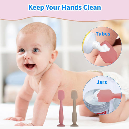 3 Pack Baby Diaper Cream Spatula Applicator, Soft Silicone Brush with Suction Cup Base (White, Red, Gray)