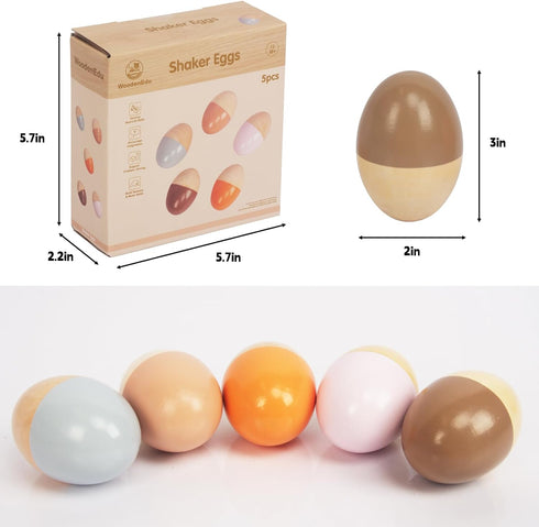 Set 5 of Colorful Wooden Egg Shakers for Kids