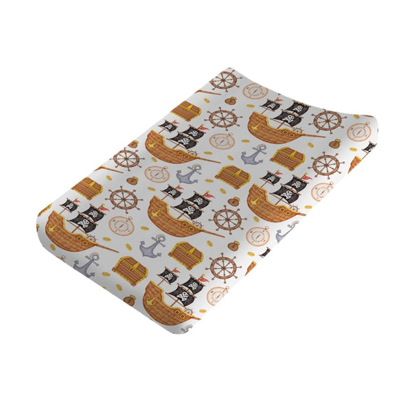 Sea Ocean Changing Pad Cover - Pirates Ship Compass Anchor Fitted Baby Changing Table Sheets 32''x16''