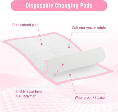 Cabaubl 100 Pack 13 x18 Disposable Changing Pads, in Baby Incontinence Changing Pads,Super Absorbent Disposable