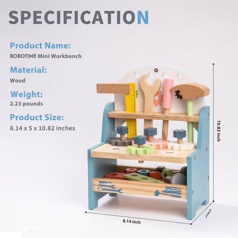 Set Set 18 2 3 4 5 ROBOTIME Tool Bench for Toddlers - Mini Wooden Work Bench for Kids, Construction Toys w/Wooden