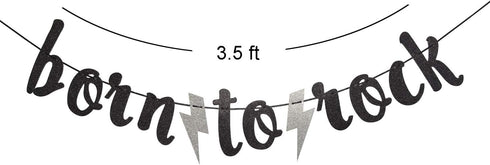 Born to Rock Glitter Banner for Rock Birthday Party Decorations, Black