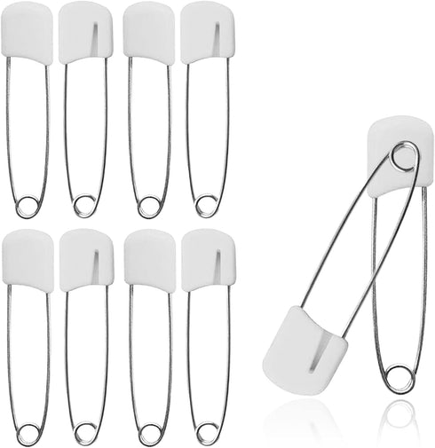 VOBRAMY 10 pcs Cloth Diaper Pins Stainless Steel Traditional Safety Pin (White)