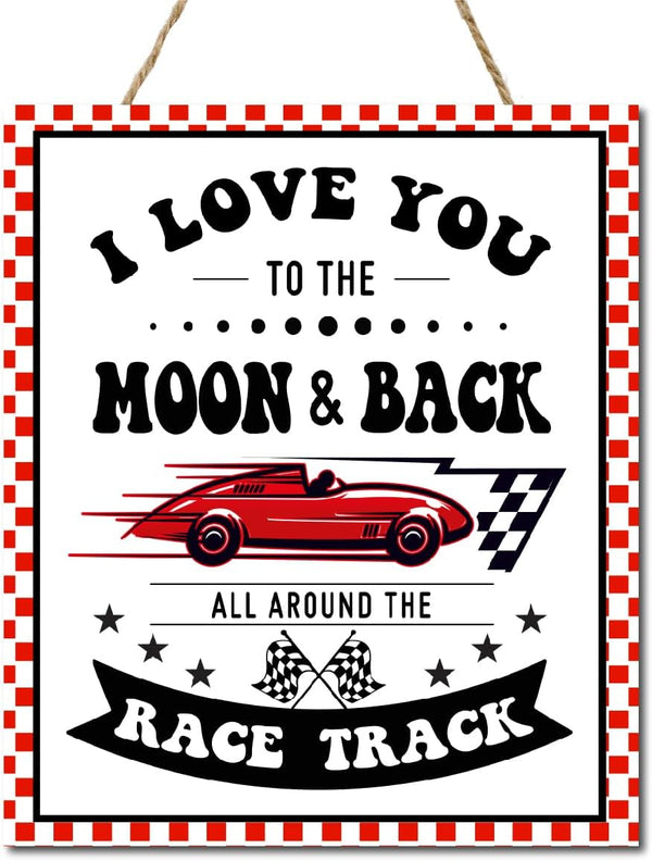 Gwisml Race Car Wall Decor for Boys Room,Race Car Themed Hanging Wood Plaque