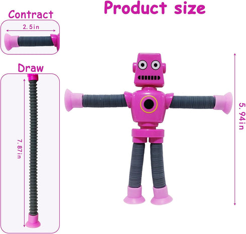 Veakeqe 16 PCS Suction Cup Robot Toy,Shape Changing Telescopic Pop Tubes Autism Sensory Toy Kids Girls Boys Toddlers