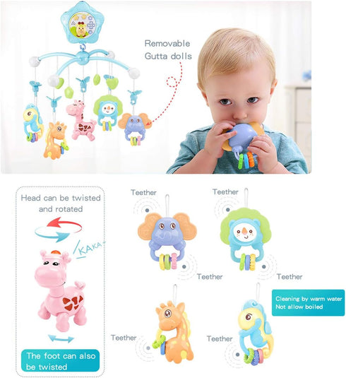 Caterbee Pack 0+ Baby Crib Mobile for and Play, Crib Toys with Light and Musicial, Remote,Projector for Ages Months