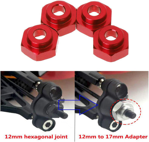 4PCS Aluminum Alloy 12mm Turn 17mm Metal Wheel Rim Hex Adapter for Traxxas Axial RC4WD HPI Himoto