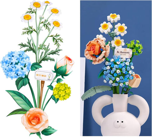 OSDUE Sets, 680 Mini Bricks Flower Bouquet Building Artificial Flowers, DIY Unique Decoration Home, Pieces Botanical