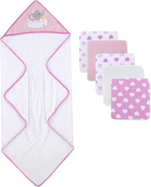 Set 6-12 Baby Hooded Towel and Washcloth for Infants, Boys and Girls Months (Effervescent Elephant)