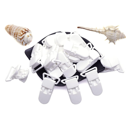 25Pcs Pacifier Clips Holders Suspender Mitten Binky Clip for DIY Teething Toys Baby Blankets Bib Holder Suit for 20mm Ribbon (White)