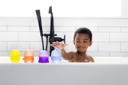Set 4 Ubbi Translucent Interchangeable Bath Toys for Baby and Toddler, Colorful Mix and Match Baby Bathtub Toys