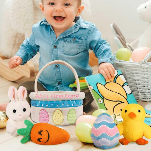 Playset, 5ct Baby's First Easter Basket Stuffers Stuffed Plush Bunny Chick Carrot Egg for Babies Girls Boys Kids Infant