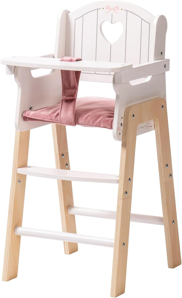 ROBOTIME Wooden Baby Doll High Chair, Pink Wooden Baby Doll Chair for