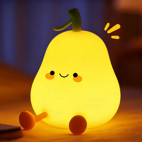 3 Dimmable Pear Night Light for Kids, Nursery Night Lights, Bedside Touch Lamp, Cute Silicone Nightlight for Baby