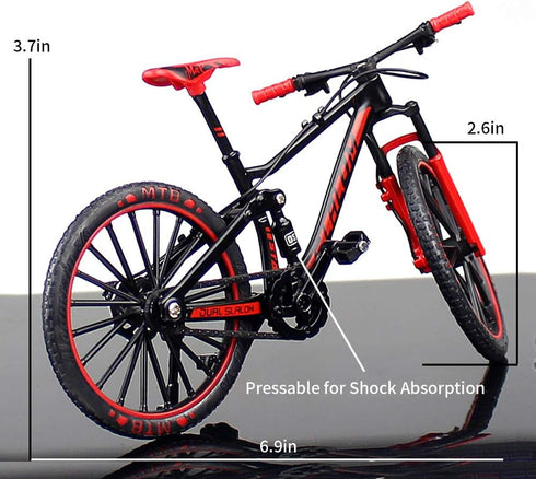 YEIBOBO Alloy Mini Downhill Mountain Bike Toy, Die-cast BMX Finger Bike Model (Black/Red)